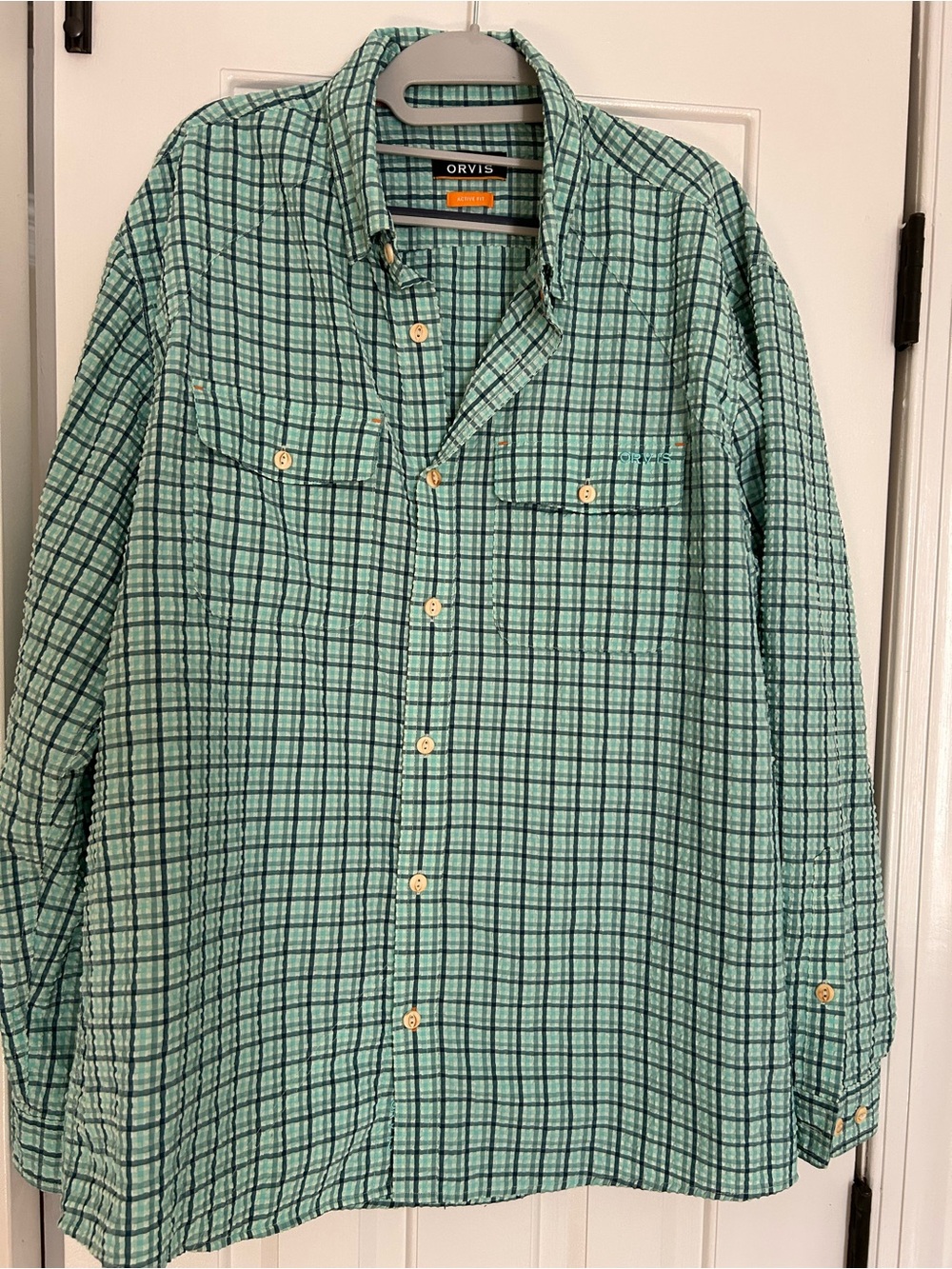 Orvis Men's Green Plaid Button-Up Shirt